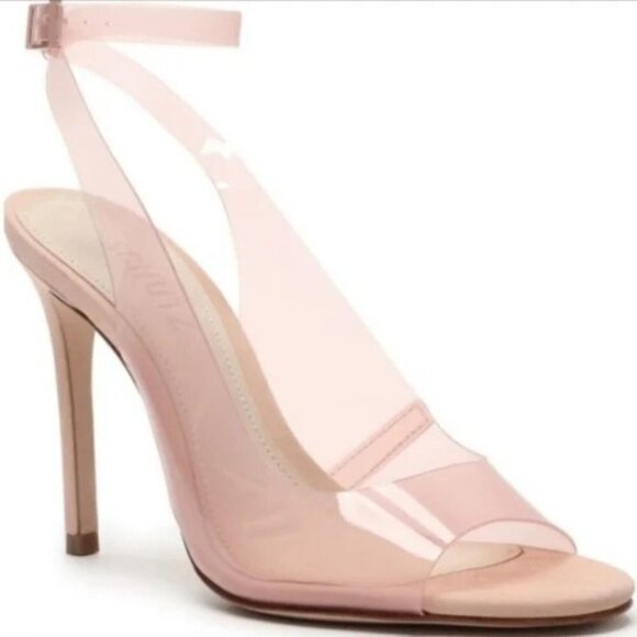 Schutz Eryka Barbie Pink Vinyl Leather Peep Toe High Heels Women's 9.5 - Picture 1 of 10